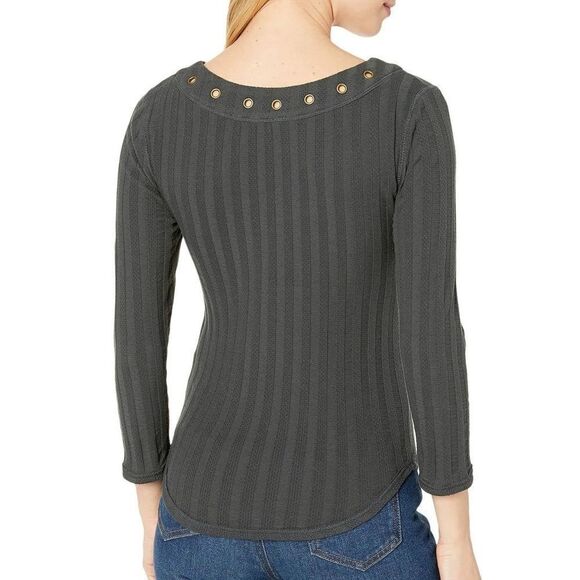 Free People Washed grey Ice Cold Lace-Up Scoop Neck Cotton blend Top Sz S - Picture 6 of 12